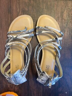 Carlos by Carlos Santana Tan Footbed Snake-Print Strappy Sandals